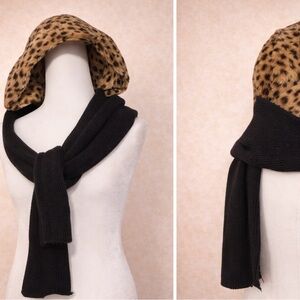 Animal print hat with  black scarf